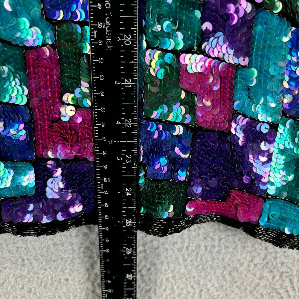 Vtg Stenay Sequin Jacket Large Retro Disco Glam Holiday Colorblock Allover - Picture 11 of 12